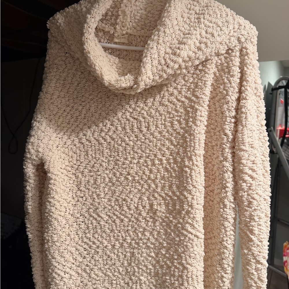 Altar'd State Cream Popcorn Knit Cowl Sweater